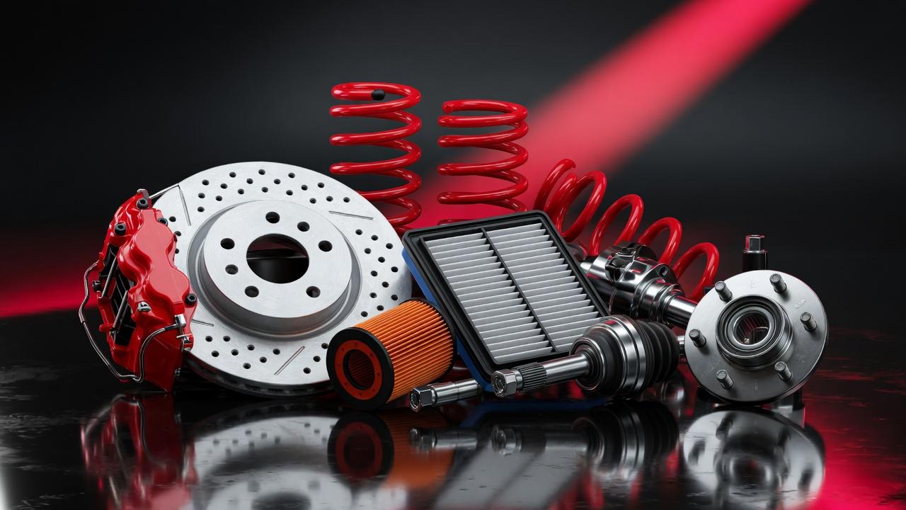 Automotive spare parts including brake discs and calipers